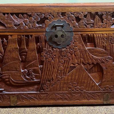 AZ101J Hand Carved Asian Wood Chest