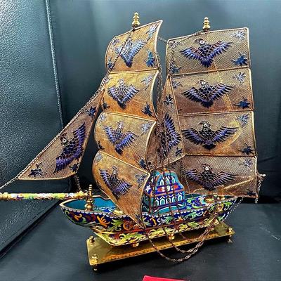AZ626J 21” Chinese Enamel Ship Sail Boat