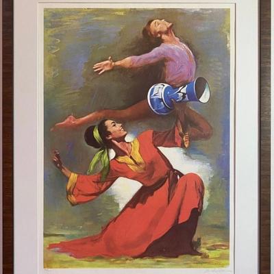 Vintage Pencil Signed Lithograph By Sandu Liberman Titled Leaping Dancers 90/200
