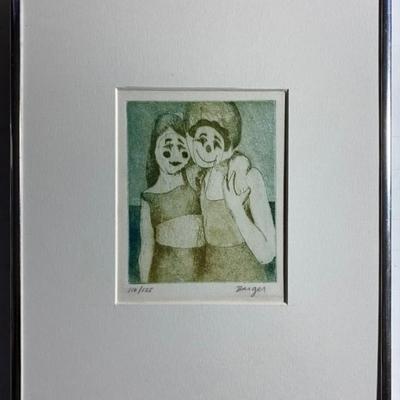 Limited Edition Etching Titled Happy Clowns By Peter Barger. Pencil Signed