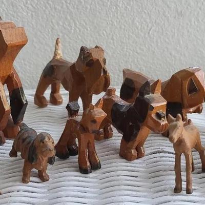 Wood Carved Dog And Horse Figurines 