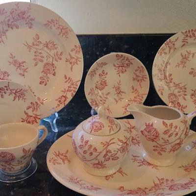 Churchill England Red Floral China Set