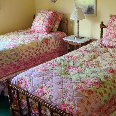 Pair Of Identical Wooden Framed Twin Beds