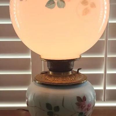 Handpainted Dogwood Floral Motif Globe Lamp