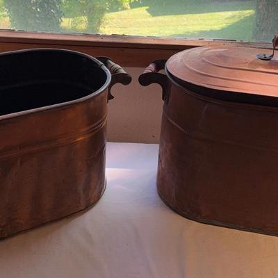 2 Antique Copper Large Pots & 1 Lid