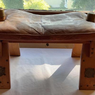 Antique Leather Camel Footstool 2