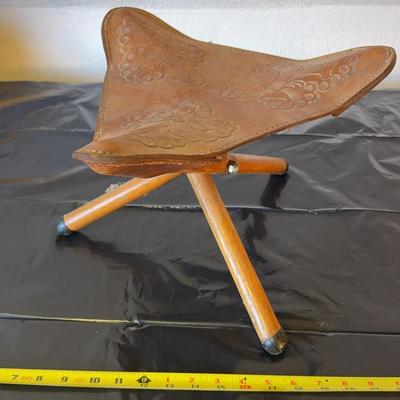 Antique Leather & Wood Footstool