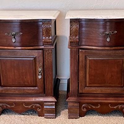 Set of Marble Top Nightstands