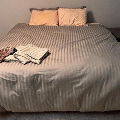 King Size Bed with Sheet Set & Glass Top Nightstand