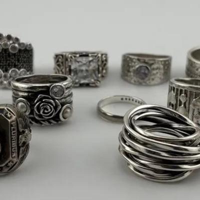 Large Assortment of Sterling Silver Rings