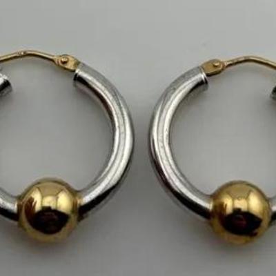 14k Yellow Gold & Sterling Silver Hoop Earrings