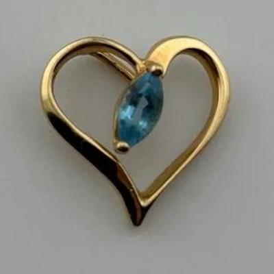 14k Yellow Gold Blue Topaz Heart Pendant