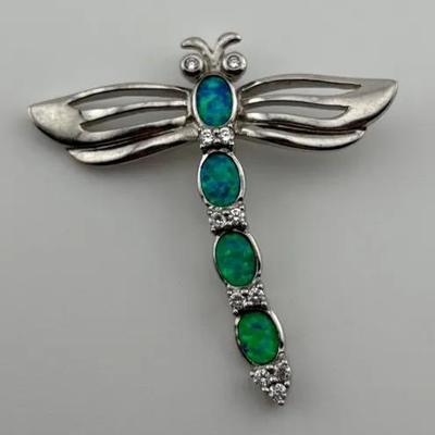 Sterling Silver Opal Dragonfly Pendant