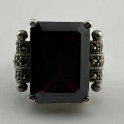Sterling Silver Large Carat Garnet Ring