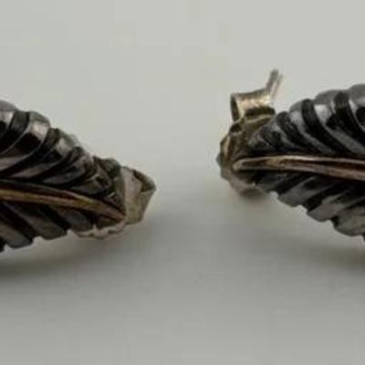 Sterling Silver & 14k Yellow Gold Leaf Earrings