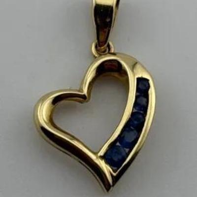 14k Yellow Gold Blue Sapphie Heart Pendant