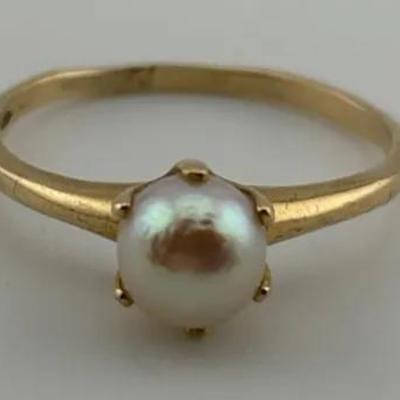 10k Yellow Gold 6mm Pearl Ring