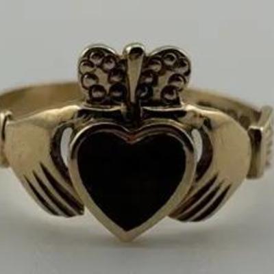 9K Yellow Gold Vintage English Claddagh Ring