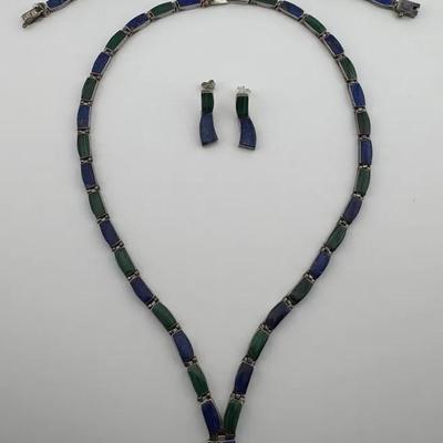 Sterling Silver Lapis Lazuli & Malachite Jewelry Set