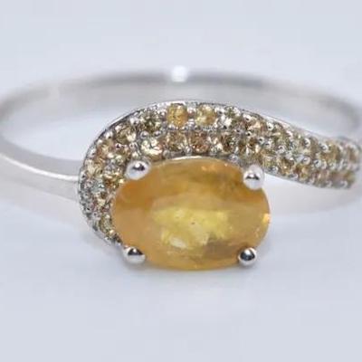 1 Carat Natural Oval Yellow Sapphire Sterling Silver Ring - Possibly Treated