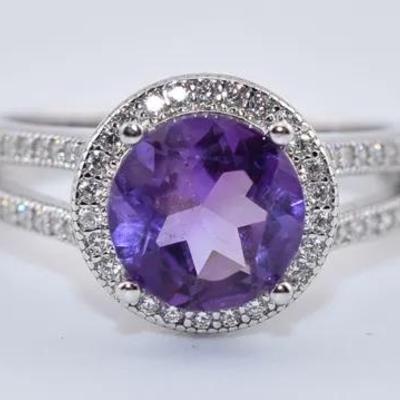 2.1 Carat Natural Unheated Round Amethyst Sterling Silver Ring