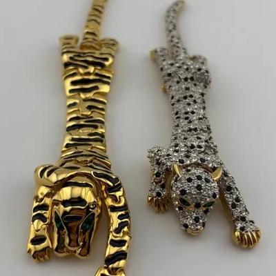 Large Gold-Tone Tiger Brooches