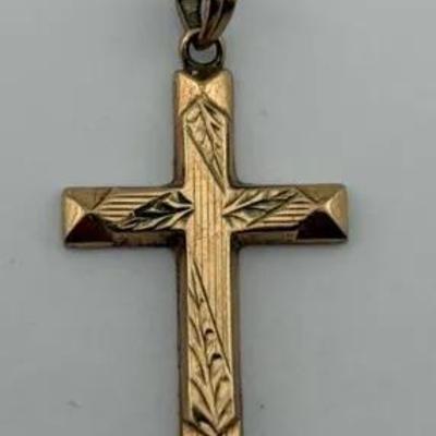 10k Yellow Gold Etched Cross Pendants