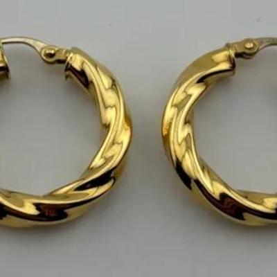 18k Yellow Gold Twisted Hoop Earrings
