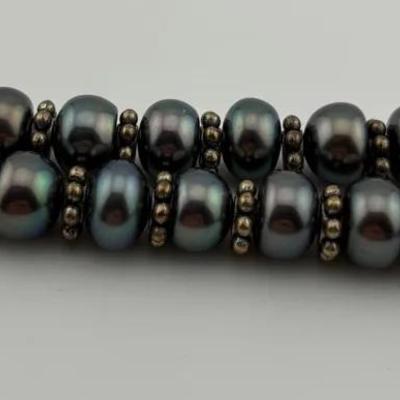 Sterling Silver 8mm Black Pearl Necklace