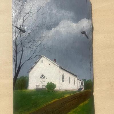 Pleasant Dale Church On Slate Painting