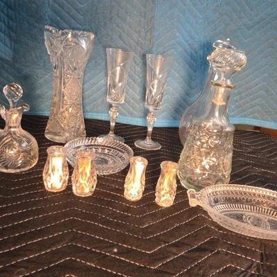 Assorted Crystal BarWare And Salt And Pepper Shakers