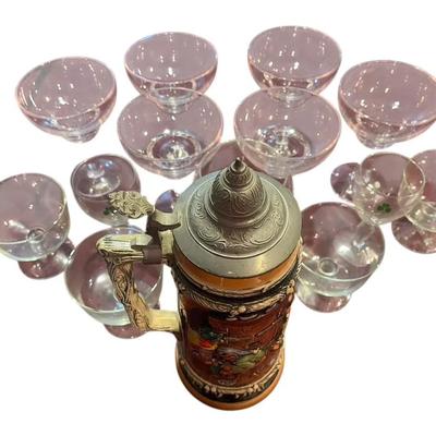 German Beer Stein And Wine Glasses