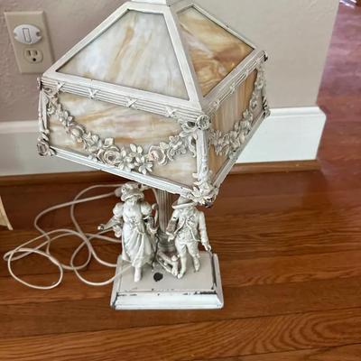 Slag Glass Boudoir Table Lamp