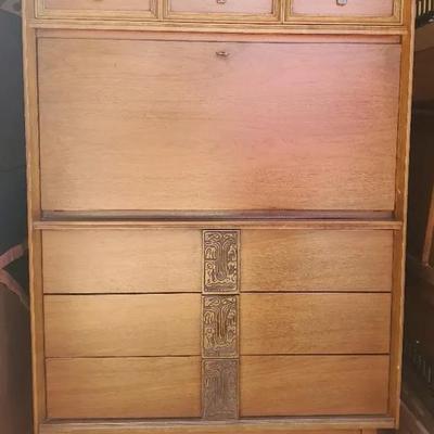 Bassett Mid Century Modern "Mayan" Pull-down Desk with Drawers
