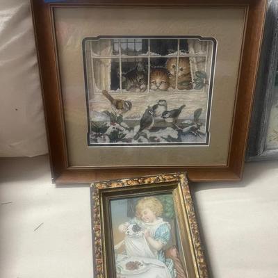 Cats Looking At Birds And Girl With Dog Picture