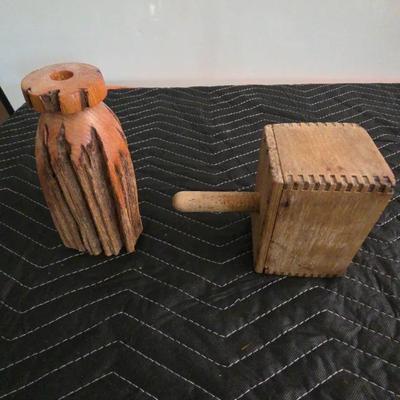 Antique Wooden Bottle And Butter Stamp
