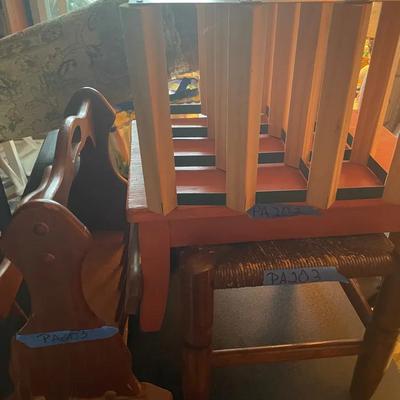 Vintage Magazine Rack, Stools And Wine Rack