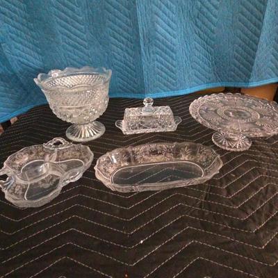 Crystal Butter Dish,  Bowl,  Cake Stand,  And Serving Dishes