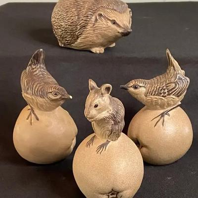 Vintage Poole Pottery Hedgehog With Wrens And Mouse On Apples Stoneware England