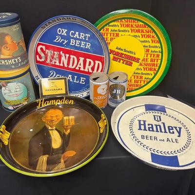 Vintage Tin Platters, Canisters & Beer Cans