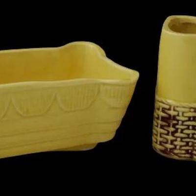Vintage Roseville & McCoy Pottery Planters – Yellow Glaze Rectangular & Basket Weave Design – No Chi
