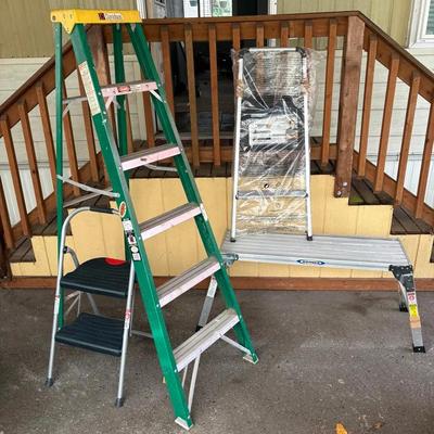 Ladder Lot With Werner Work Table And Brand New Step Ladder