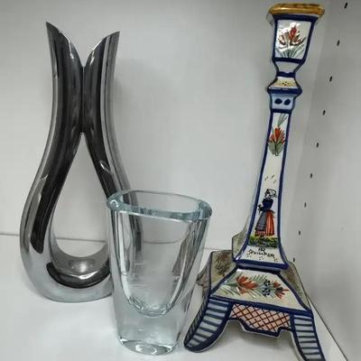 Nambe 2009 Vase, Eiffel Tower Decor & Glass Loon Vase