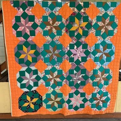 Beautiful Antique Handmade Star Of Bethlehem Quilt