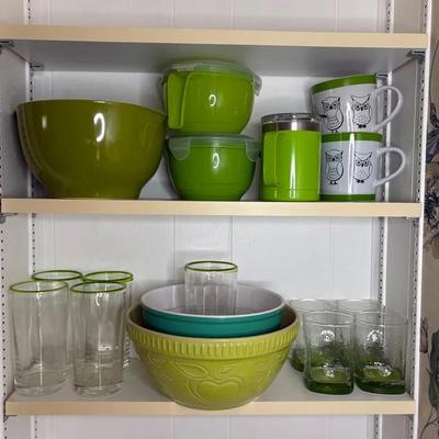 A Green Lover’s Kitchen With Glasses, Mixing Bowls And More