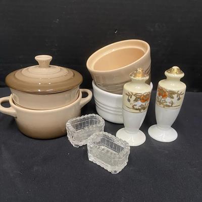 Le Creuset Stoneware Mini Round Cocottes With Lid, Salt Cellars & Vintage Floral Shakers