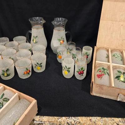 Vintage West Virginia Glass Frosted Fruit Set