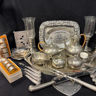 Collection Of Pewter Serving  Items & Decor