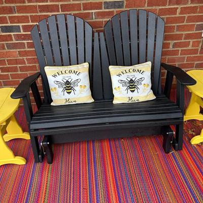 Composite Love Seat Glider, Composite End Tables And Indoor /Outdoor Rug