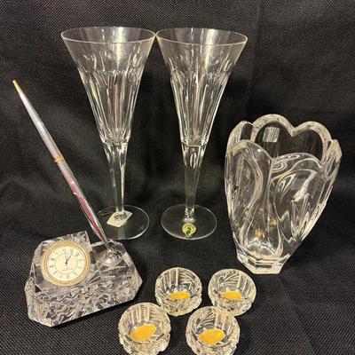 Waterford Crystal Flutes, Sweet Memories Vase, Desk Clock/Pen Holder